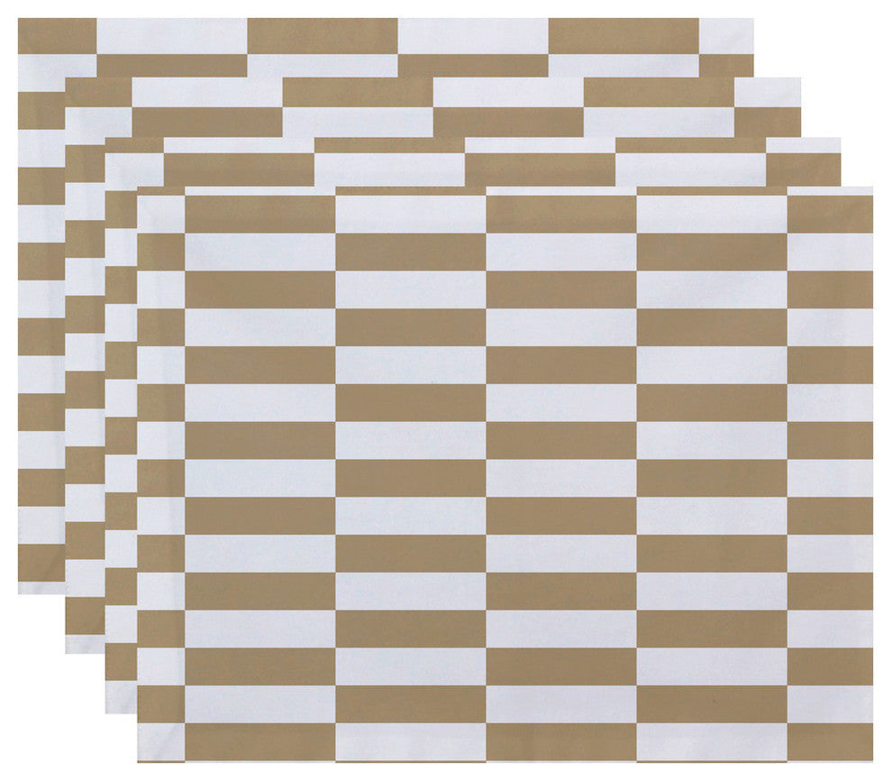Stair Stepping Stripes Print Placement, Khaki, Set of 4