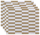 Stair Stepping Stripes Print Placement, Khaki, Set of 4