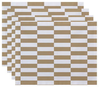 Stair Stepping Stripes Print Placement, Khaki, Set of 4