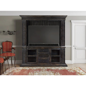 Victoria 3 Drawer, 2 Door Sideboard and Hutch Set - Rustic Black - 91", Sideboard and Hutch