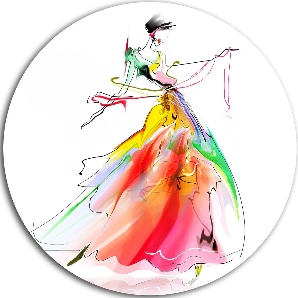 Young Woman Yellow Red, Portrait Digital Art Round Wall Art, 11"