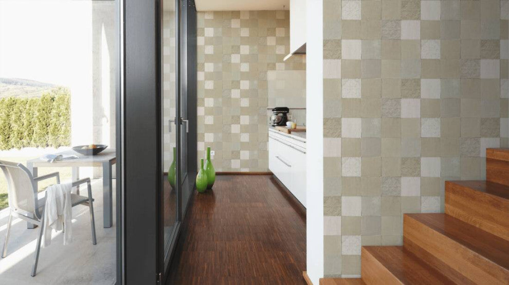 Sample, Tile Textured Wallpaper Featuring Floral And Plain Pattern, 374064