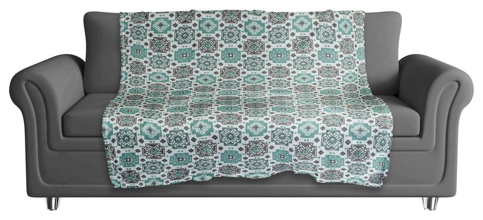 Square Flowers in Blue Fleece Blanket
