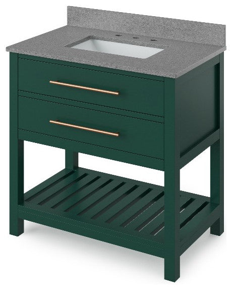Wavecrest Contemporary Forest Green 36" Vanity, Steel Grey Cultured Marble Top