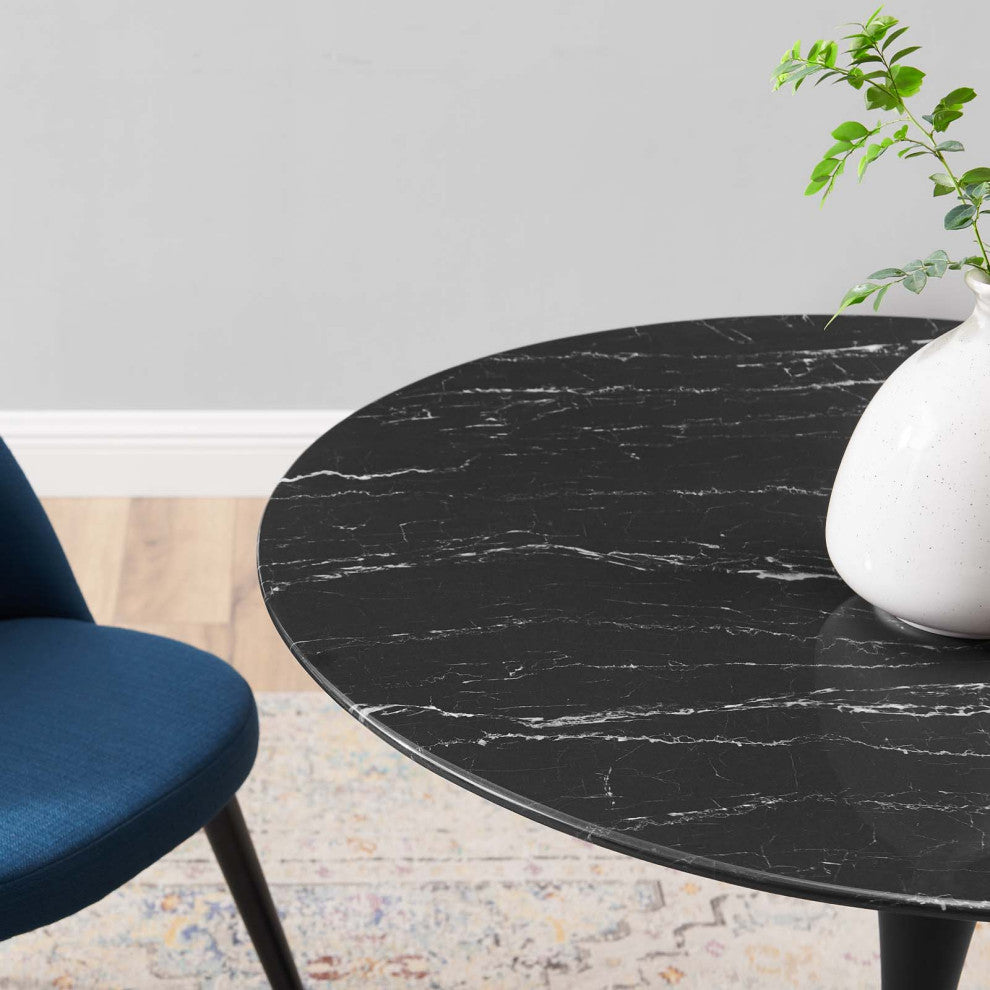 Dining Table, Round, Artificial Marble, Metal, Black, Modern, Bistro Restaurant