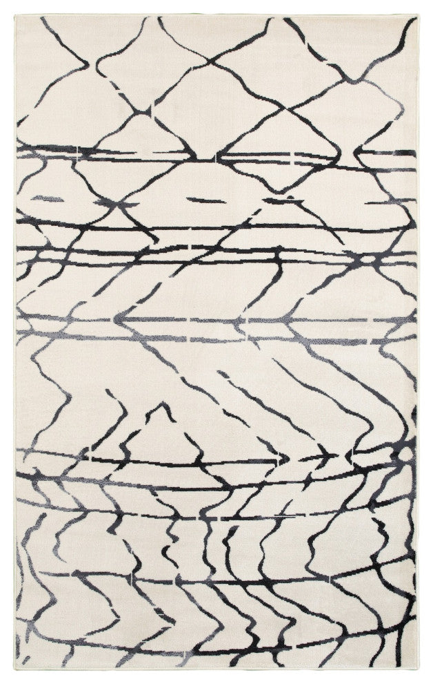 5" x 7" Cream and Black Distored Berber Area Rug