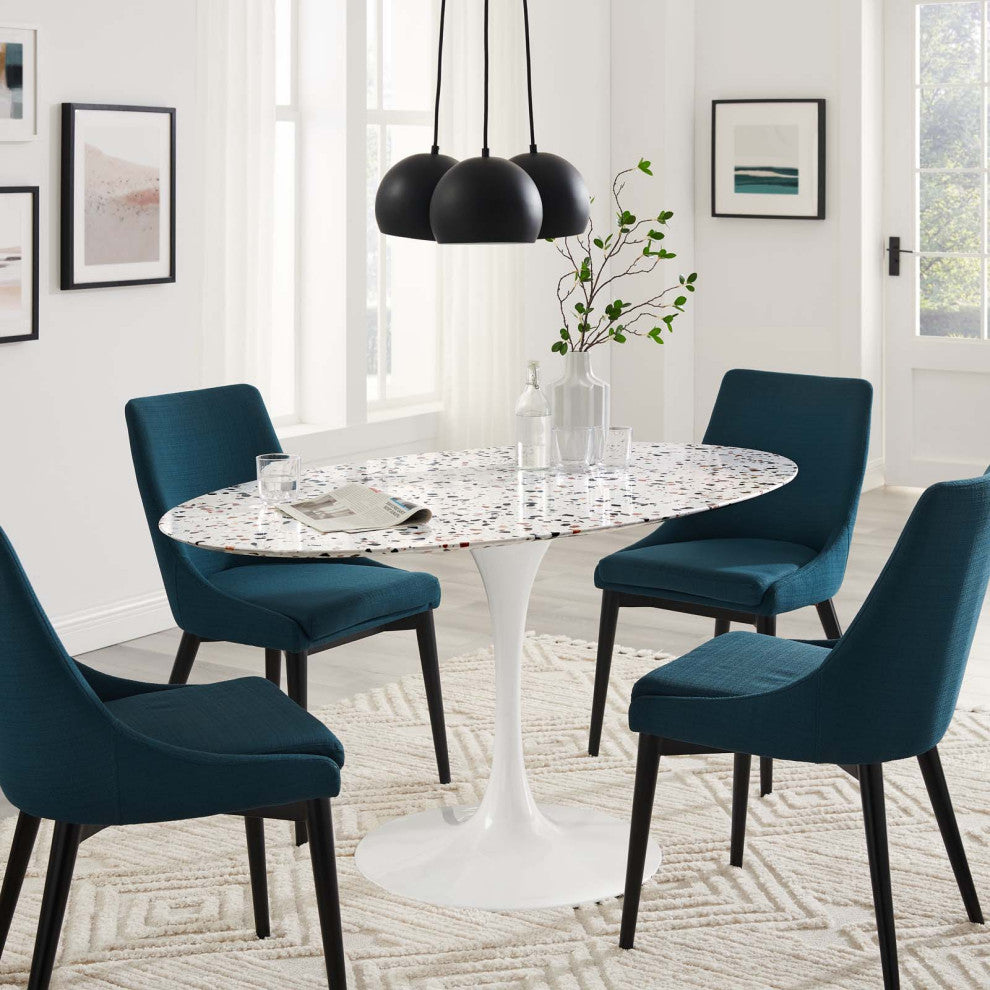 60" Dining Table, Oval, White, Wood, Metal, Modern, Cafe Bistro Hospitality