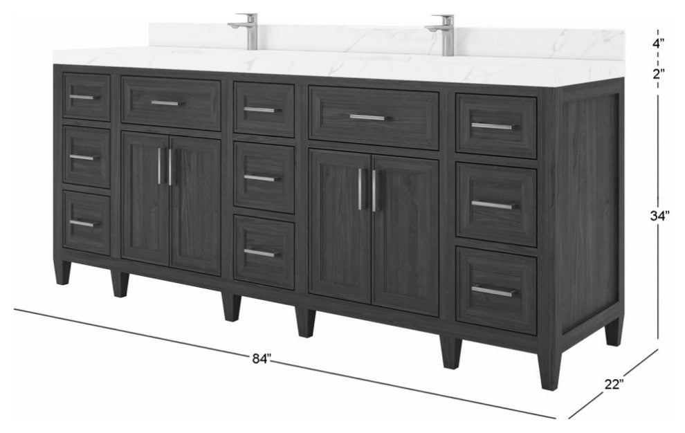 Santa Monica 84 Double Sink Bath Vanity in Whitewashed Teak 2" Empira Quartz
