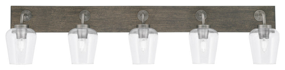 Oxbridge 5 Light Bath Bar, Graphite & Painted Distressed Metal, 5" Clear Bubble
