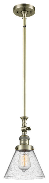 Large Cone 1-Light LED Pendant, Antique Brass, Glass: Seedy