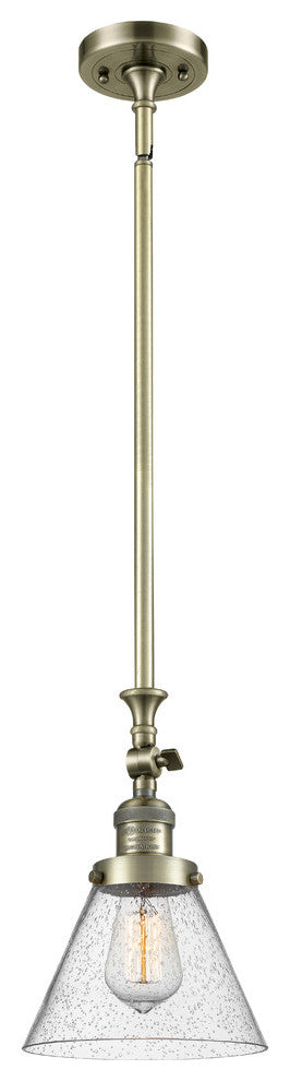 Large Cone 1-Light LED Pendant, Antique Brass, Glass: Seedy