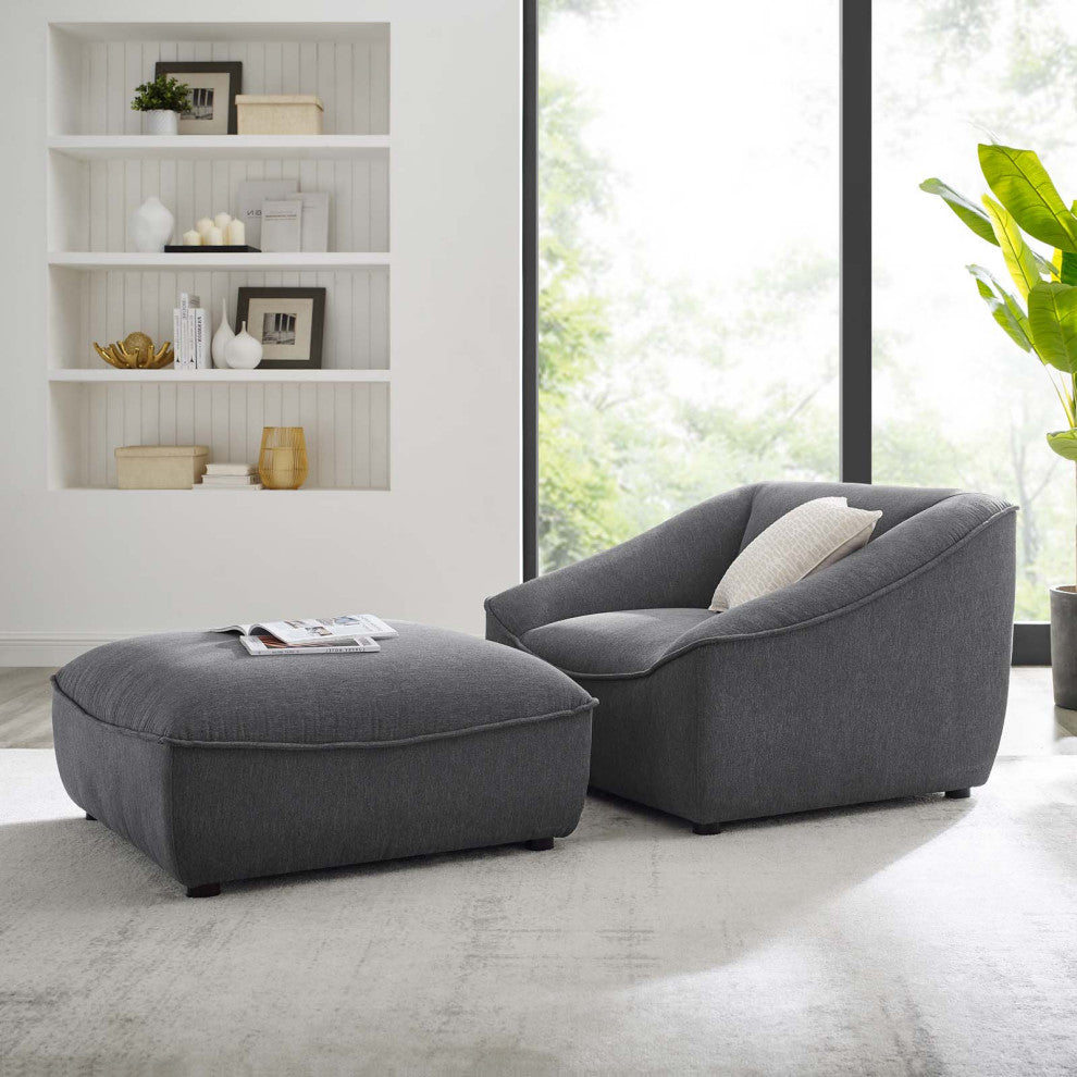 Armchair Accent Chair and Ottoman, Fabric, Dark Gray, Modern, Lounge