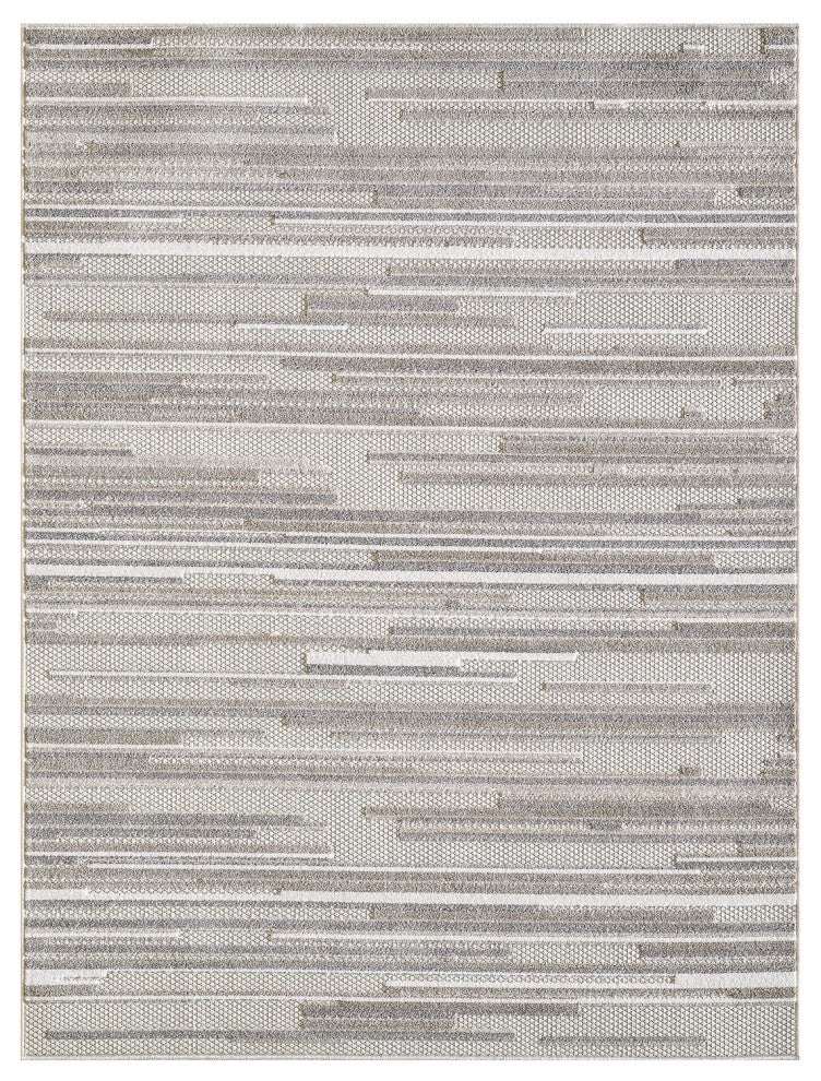 7"x9" Gray Abstract Striped Indoor Outdoor Area Rug