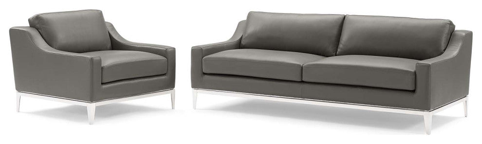 Armchair and Sofa Set, Leather, Gray, Modern, Living Lounge Hospitality