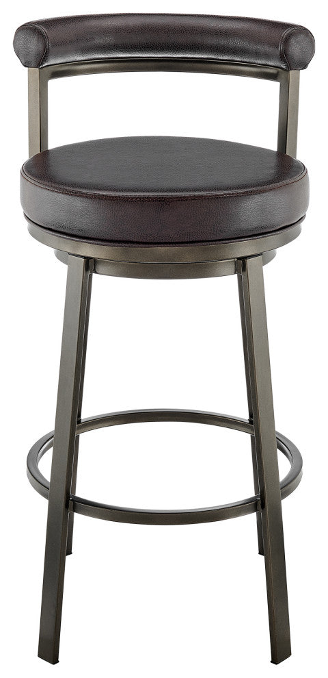 Neura Swivel Stool in Mocha Finish With Brown Faux Leather, 30"