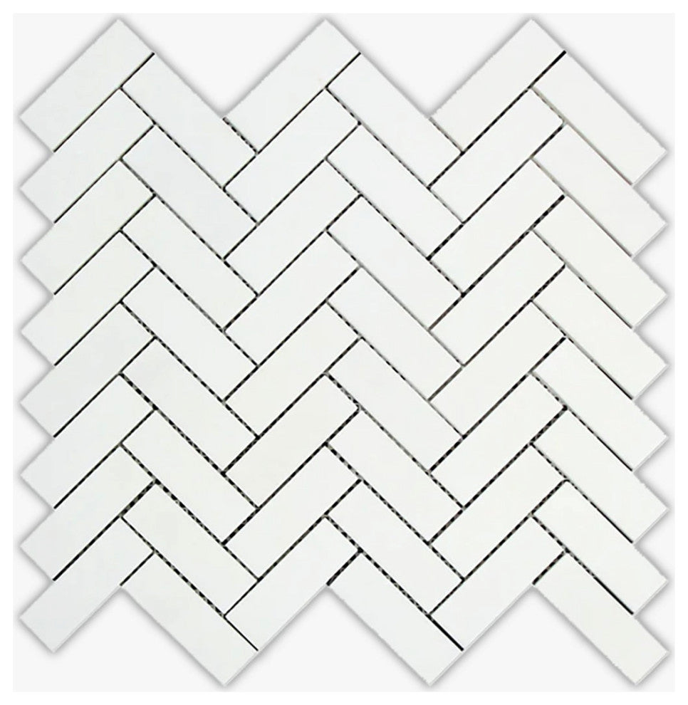 Thassos Polished 1x3 Herringbone Marble Mosaic