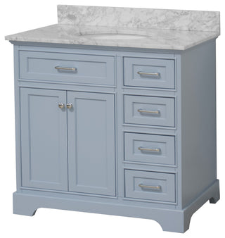 Aria 36" Bathroom Vanity, Powder Blue, Carrara Marble
