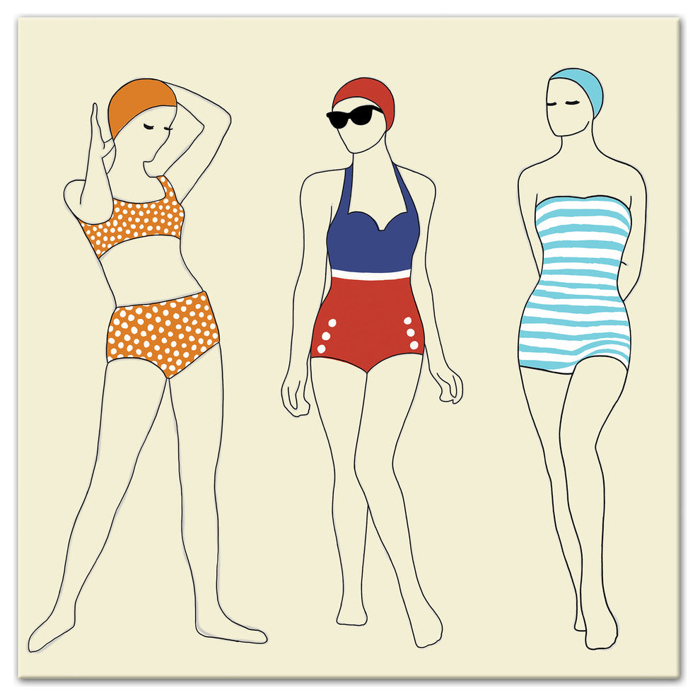 Vintage Swimmers Canvas Wall Art, 12x12