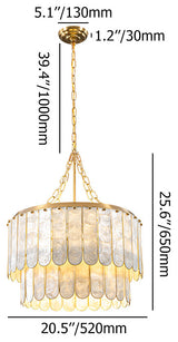 5-Light Capiz Shell 2 Tiered Faceted Chandelier Pendant Light Gold White