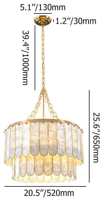 5-Light Capiz Shell 2 Tiered Faceted Chandelier Pendant Light Gold White