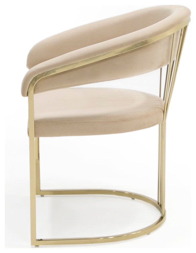 Modrest Linda Modern Beige Velvet and Gold Dining Chair