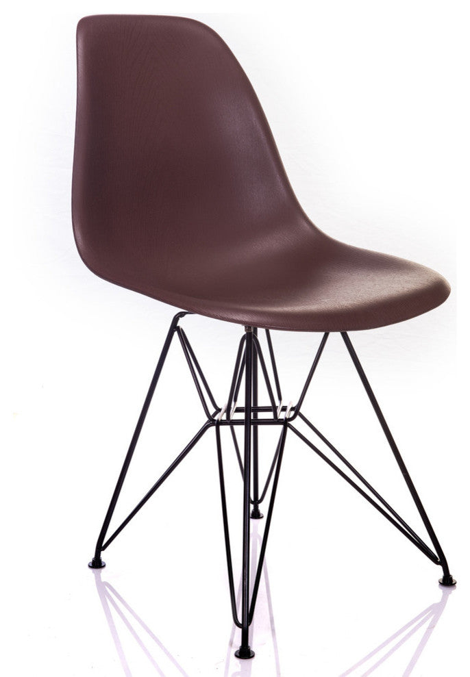 Nature Series Brown Wood Grain DSR Mid-Century Modern Chair, Black Steel Leg