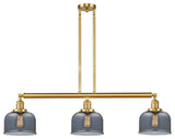 Large Bell 3 Light Island Light, Satin Gold, Plated Smoke