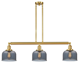 Large Bell 3 Light Island Light, Satin Gold, Plated Smoke