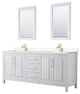 80"DBL Vanity White, Light-Vein Carrara Cult. Top, Sinks, 24"Mirrors, Gold Trim