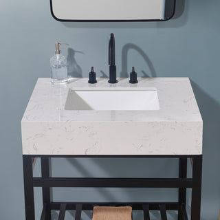 Merano Engineered Stone Vanity Top, Aosta White Apron With White Sink, 30"