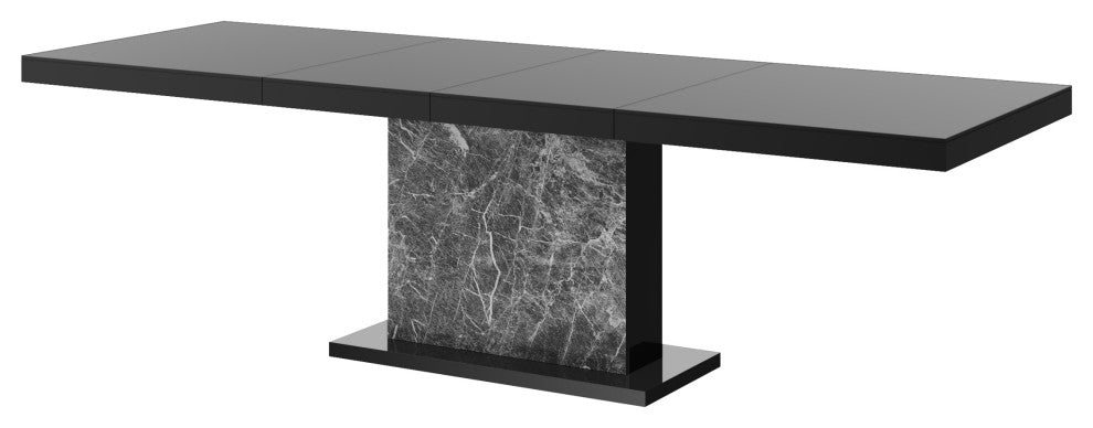 MOKA Dining Table with Extension, Black/Dark Venatino