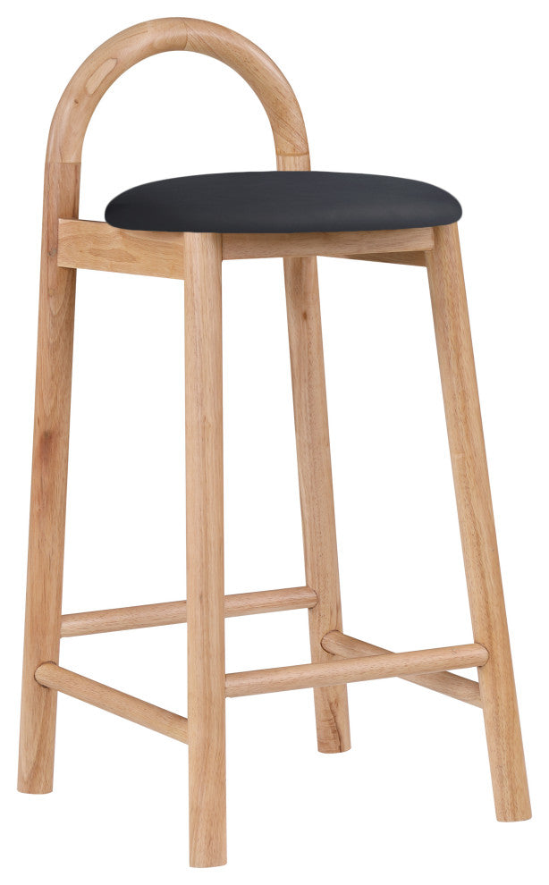 Meridian Furniture Calvin Vegan Leather Stool, Black, Natural Finish