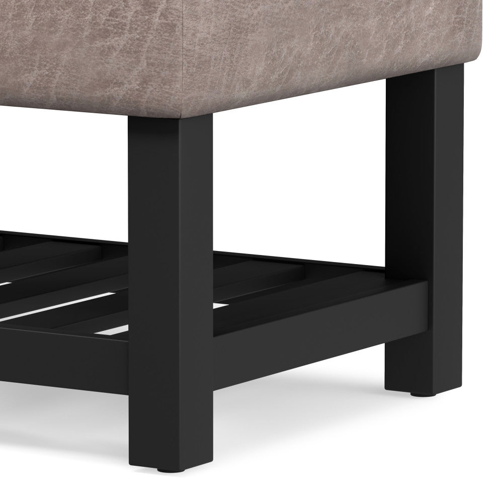 Cosmopolitan Storage Ottoman Bench With Open Bottom, Distressed Gray Taupe Faux Leather