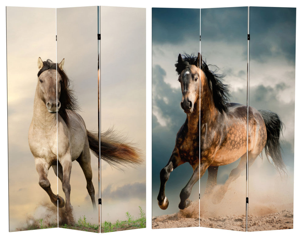 6' Tall Double Sided Galloping Horses Canvas Room Divider