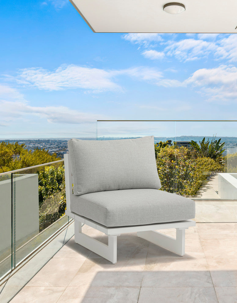 Maldives Outdoor Patio Armless Chair, Grey, White Frame