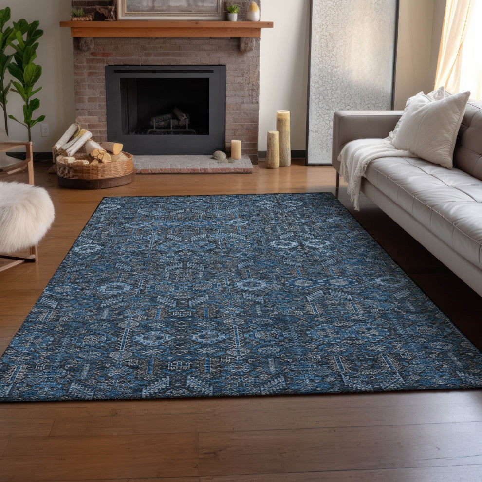 Premium Machine Washable Mayfield AMF574 Blue 9'' x 12'' Rug