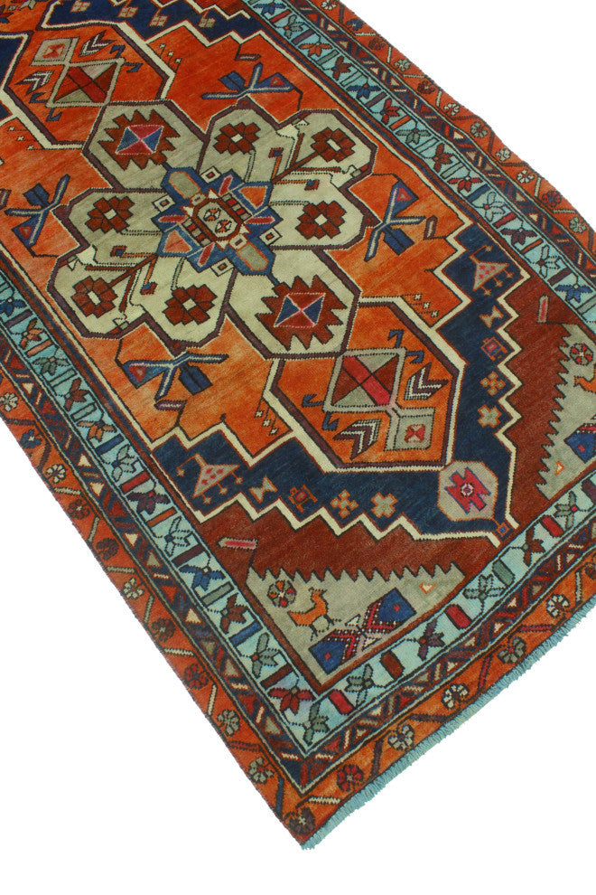 Fine Vintage Distressed Zouhir Rust/Light Blue Runner, 3'8x10'10