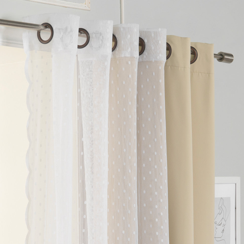Sheer Pretty Dot and Blackout Curtains, Beige, 52"x96"