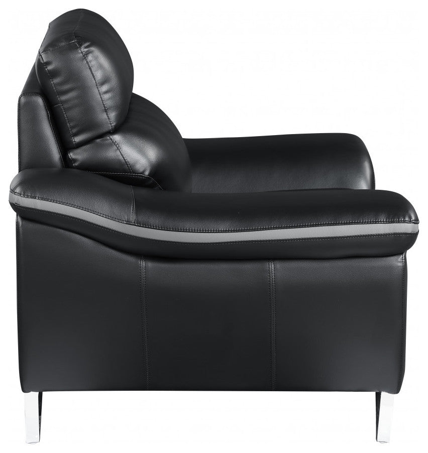Set of Modern Black Leather Sofa And Loveseat