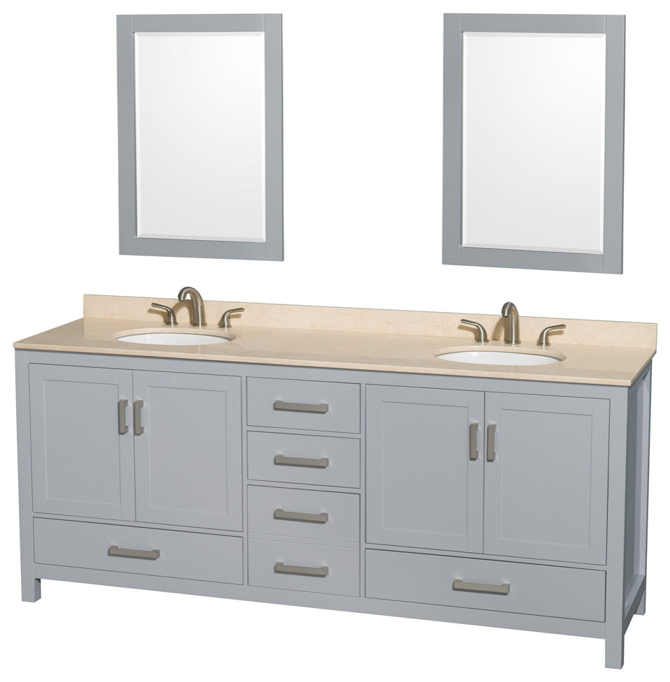 Wyndham WCS141480DGYIVUNOM24 80 inch Vanity in Gray with Ivory Marble and Round