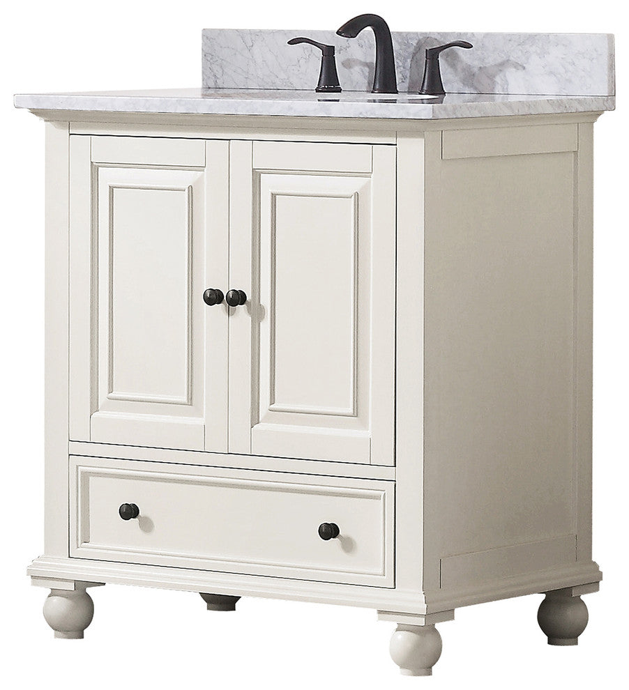Avanity Thompson 31" Vanity, French White Finish, Carrera White Marble Top