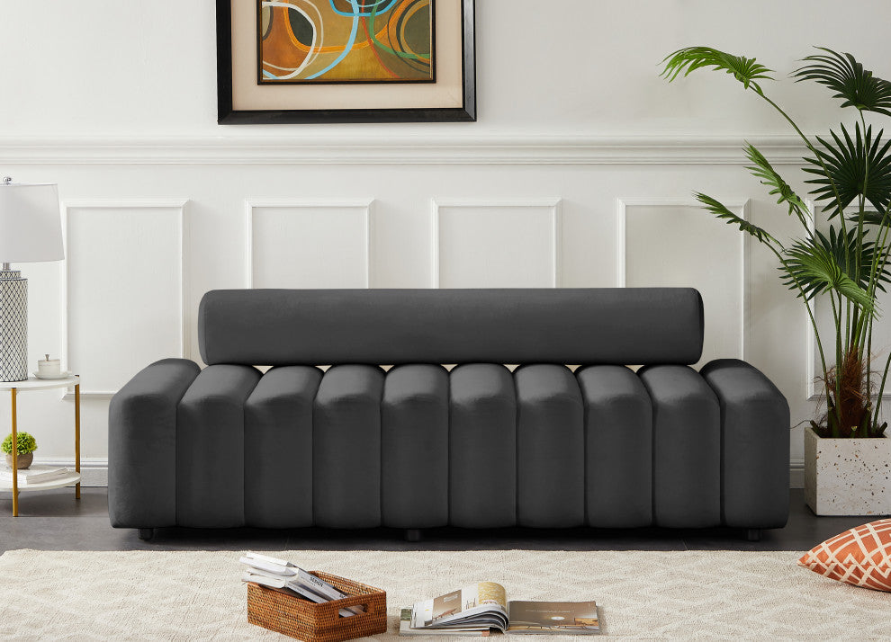 Melody Velvet Upholstered Chair, Gray, Sofa