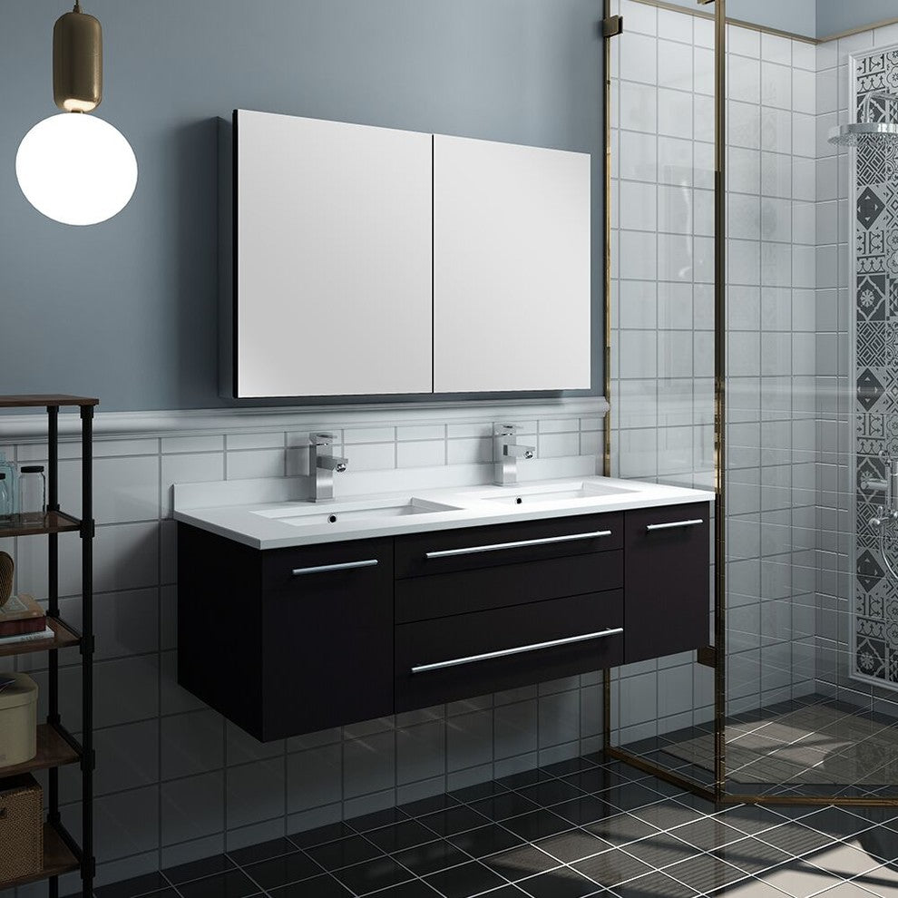 Fresca Lucera 48" Wall Hung Double Sink Bathroom Vanity With Medicine Cabinet
