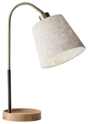 21" Natural Brown Metal Desk Table Lamp With White Shade
