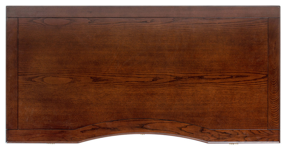 Dauphin 59" Ash Wood Gold Accent 5-Drawer Executive Desk, Walnut Brown Wood