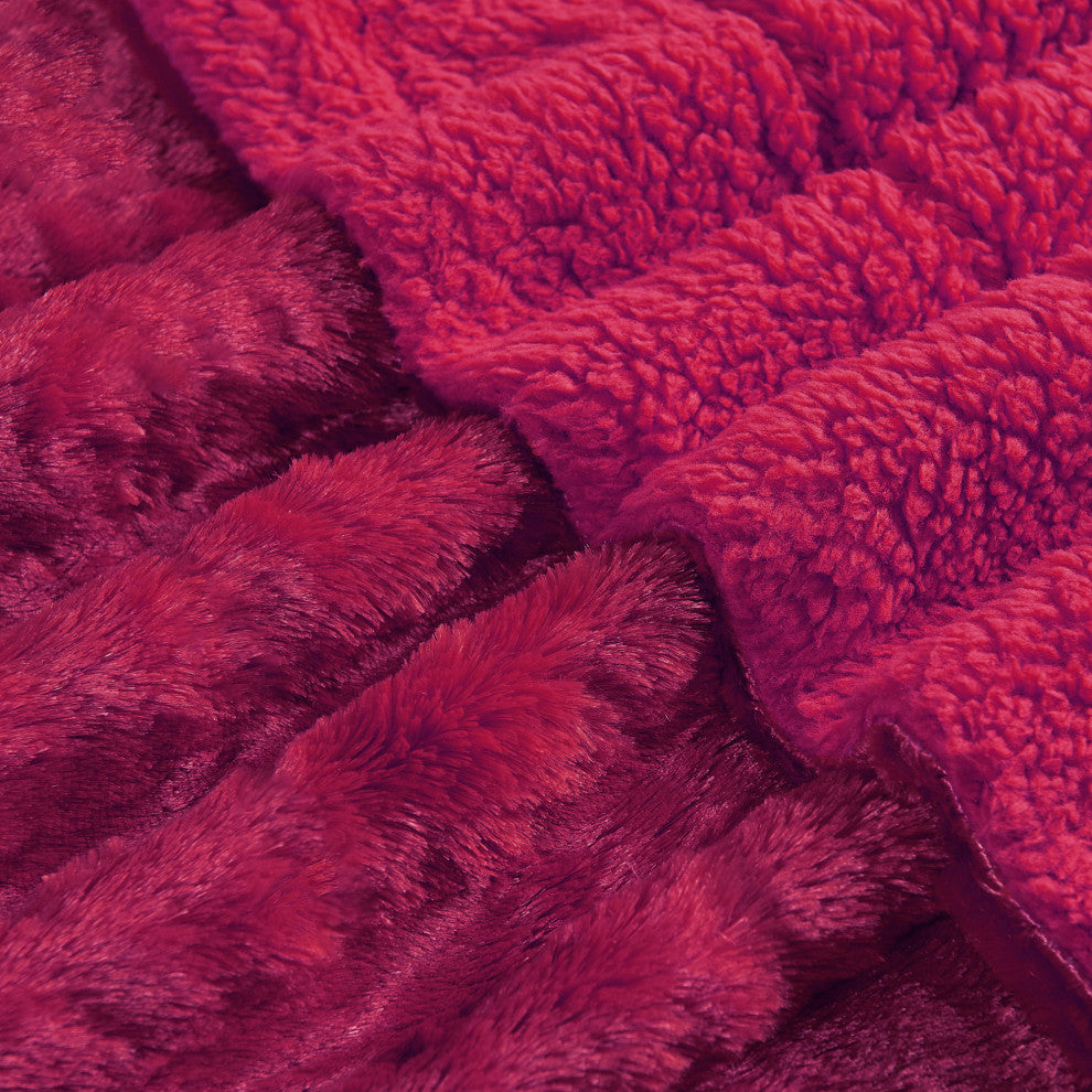 Plain Faux Fur Throw Blanket, Chili Pepper, 60"x80"