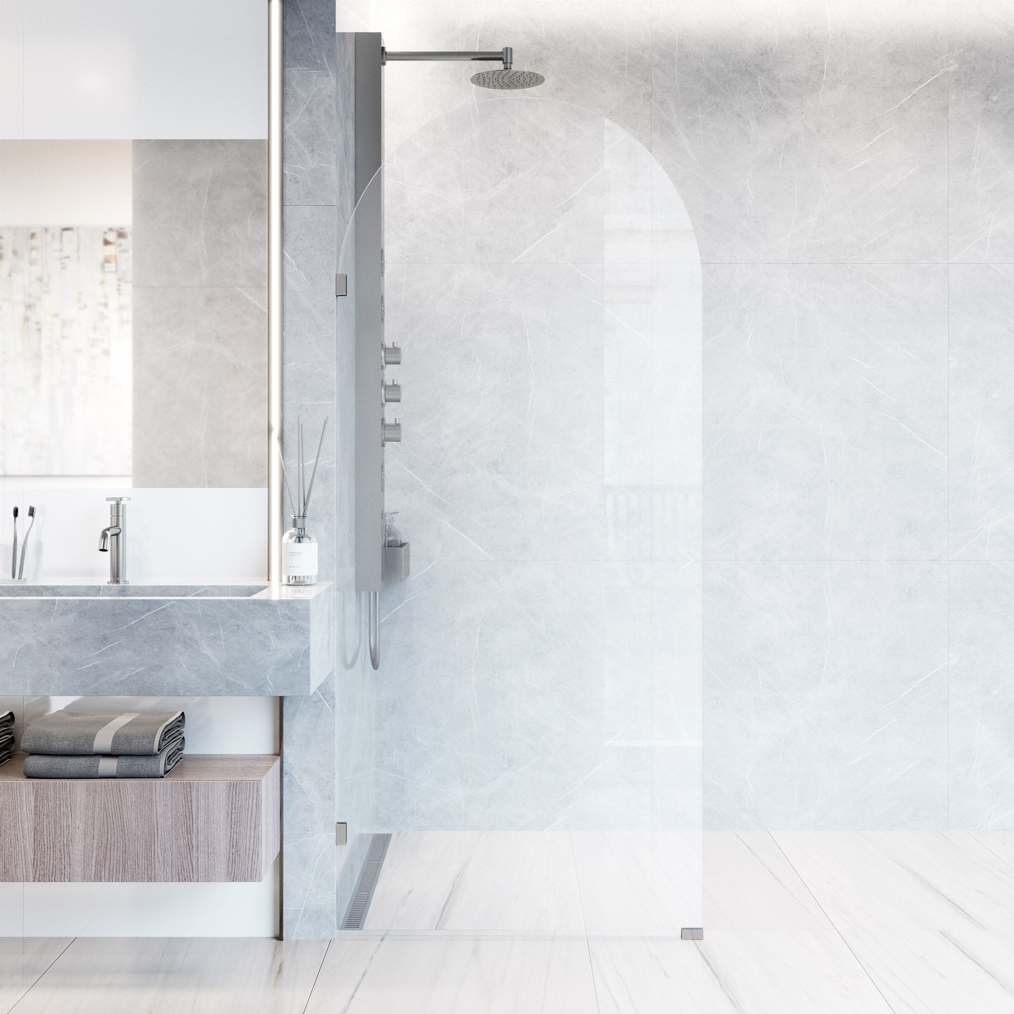 VIGO Arden 34" W x 78" H Frameless Fixed Shower Screen, Chrome, Clear Glass