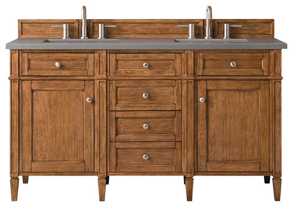 Brittany 60" Saddle Brown Double Vanity, Gray Expo Quartz Top