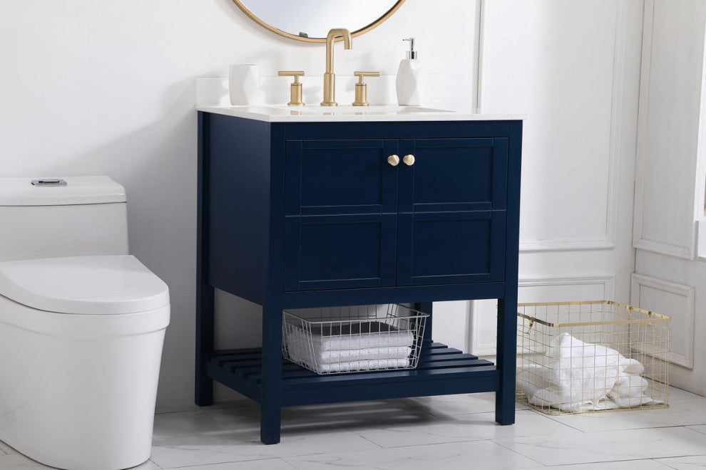 Tobias 30" Single Bathroom Vanity, Blue With Backsplash