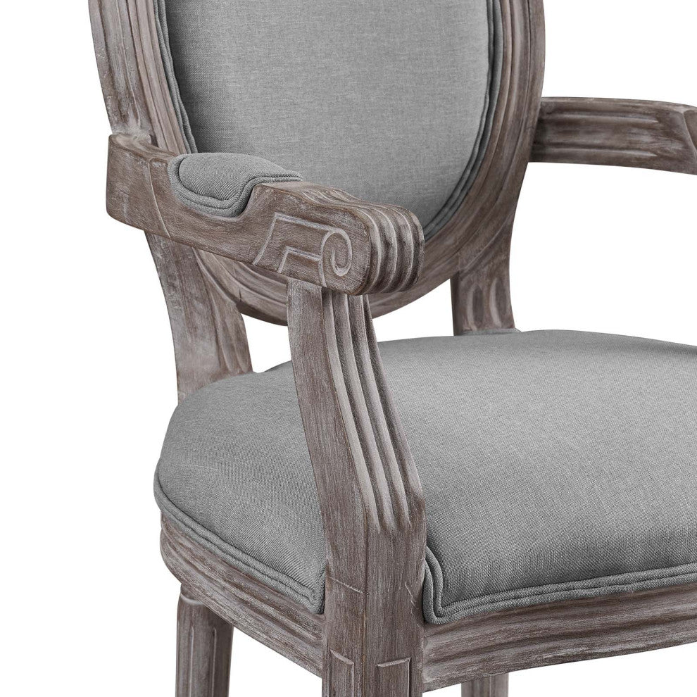 Light Gray Emanate Vintage French Upholstered Fabric Dining Armchair
